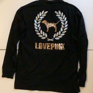 Victoria’s Secret PINK long sleeve black sequined tee shirt with dog logo
